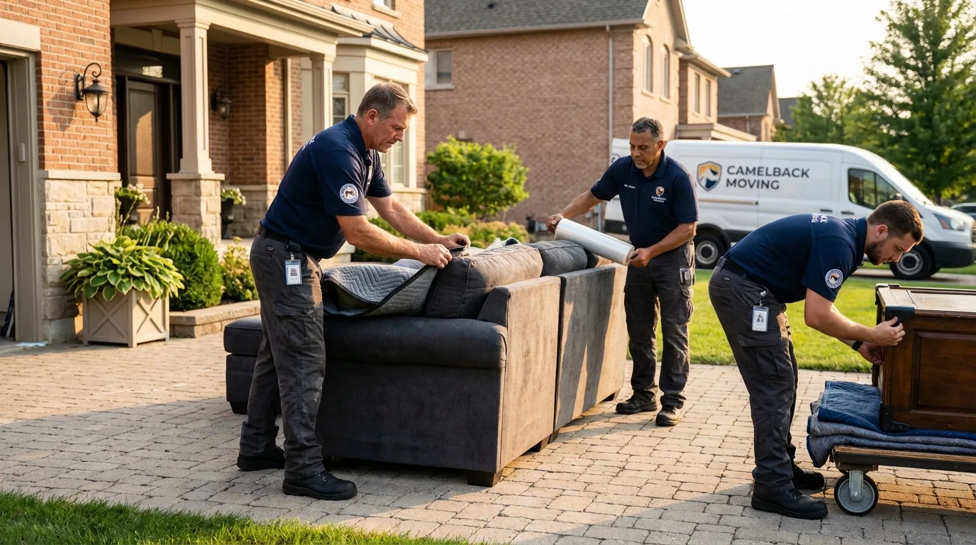 Large estate moving crew wrapping furniture in Covington, IN